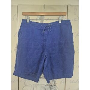 Chicos Blue 100% Linen Drawstring Shorts Womens Size 0.5 US 6 Relaxed Fit